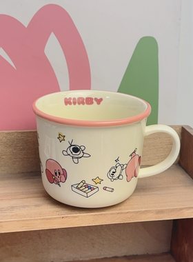 卡卡比  奶油色星之卡比粉色陶瓷水杯卡通牛奶早餐杯耐高温咖啡杯