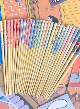 星之卡比美乐蒂凯蒂猫粉蓝色可爱卡通家用天然竹木筷子21厘米