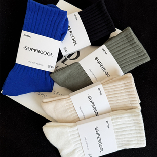 袜子男士中筒袜纯棉纱线秋冬加厚毛巾底黑白学生运动男长筒袜防臭