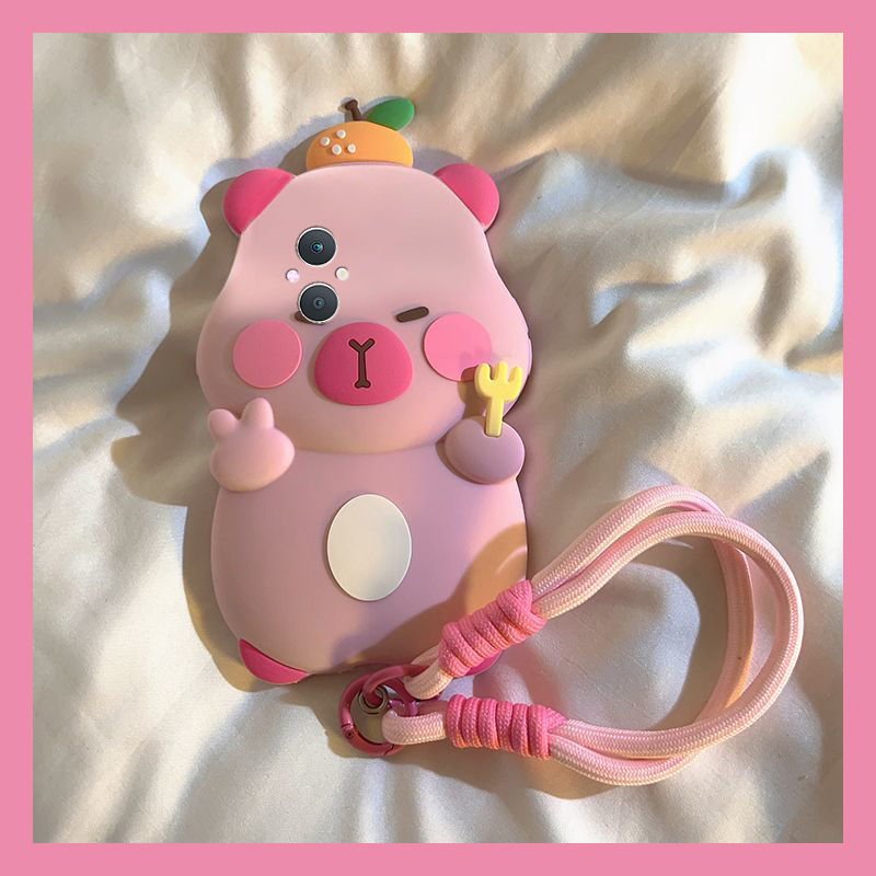 手机壳硅胶卡通呆萌橘子水豚卡皮巴拉带手链