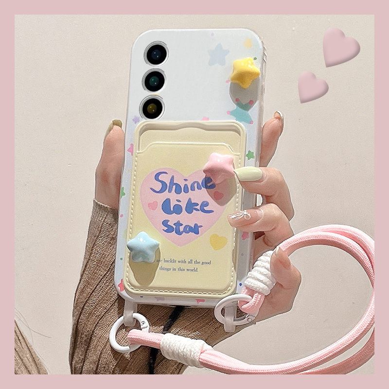 手机壳硅胶韩系爱心立体星星卡包带腕带挂绳