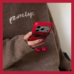 ins风红色柿子吊坠适用华为mate80promax手机壳mete80gts秋冬70air立体60pro 绒布50e简约40仿皮30e皮纹十女p