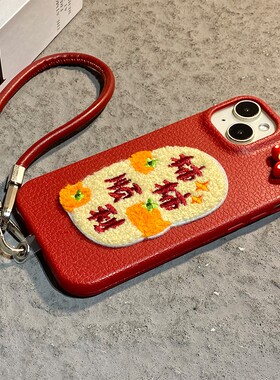 2026柿柿顺利适用苹果17手机壳iPhone16e马年15promax红色14plus新年13pro毛绒12mini刺绣11仿皮se4皮纹air女
