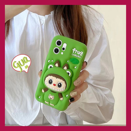 适用opporeno14手机壳reno13pro+卡通reon12立体11青蛙10拉布布9带8支架7se手链6趣味5硅胶4十oppo软壳手机套