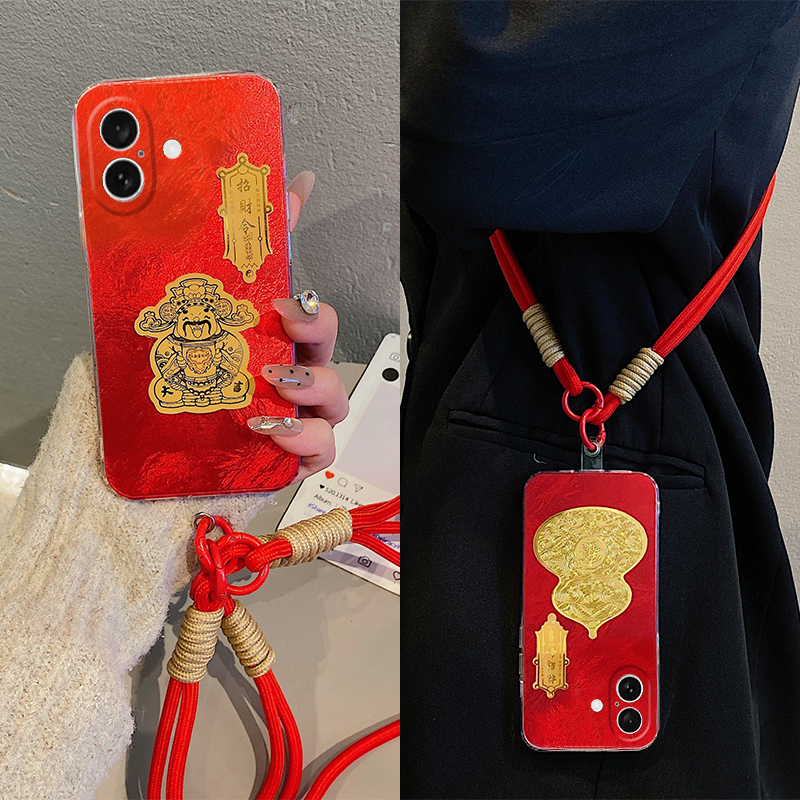 手机壳硅胶2025金色招财葫芦带手链斜跨挂绳