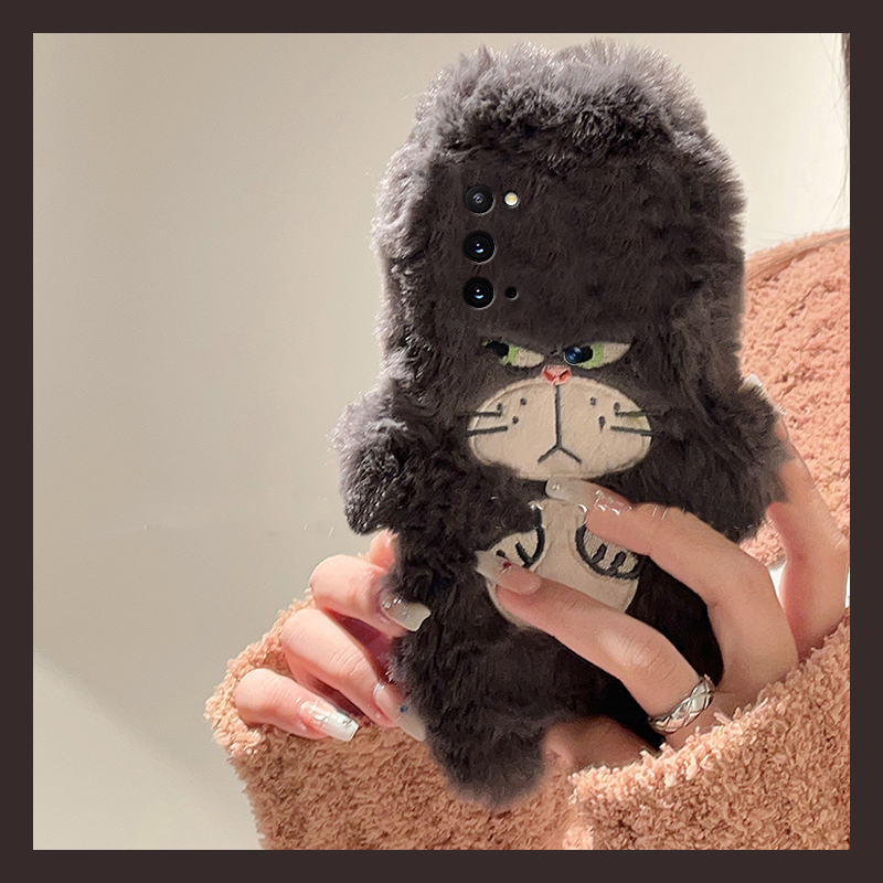 手机壳秋冬毛绒可爱卡通刺绣猫咪毛茸茸