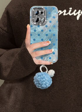 ins风满屏波点适用oppoa6max手机壳a6gt韩系a6i简约a5pro带a3x铃铛a2m挂件a53s蓝色a32a72冰川纹a97a58女0pp0