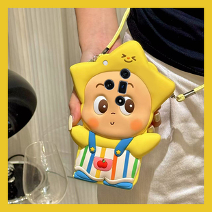 背带裤星星人可斜挎适用oppok13turbopro手机壳k12plus卡通k11x可爱k9s带findx8s+挂绳x7ultra立体k10十oppo