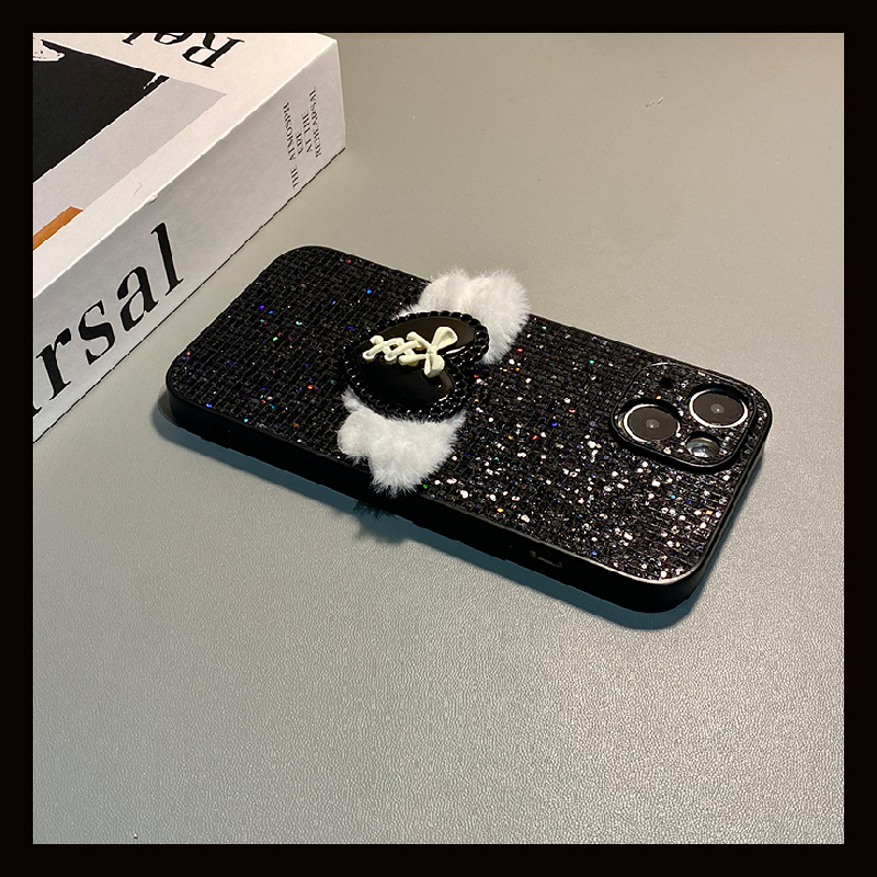 手机壳硅胶绒布闪片亮片秋冬毛绒天使爱心