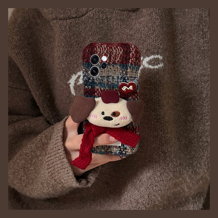 围巾爱心小狗适用opporeno15手机壳reno14秋冬reon13pro+毛绒12拼色11条纹10绒布9毛茸茸ace2卡通7se十oppo女