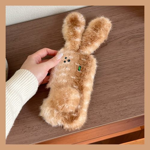 手机壳秋冬毛绒卡通撞色兔子耳朵