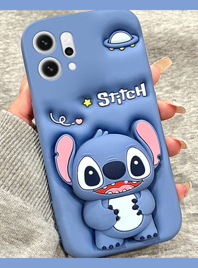 适用opporeno14手机壳reno13pro+卡通reon12立体11史迪仔10支架9带挂件8挂绳7se可爱6呆萌5蓝色4十oppo硅胶软