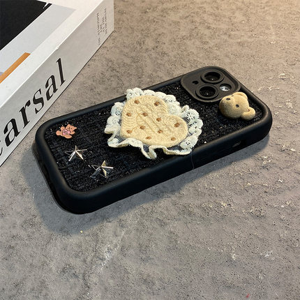 绒布爱心小熊适用opporeno15手机壳reno14卡通13pro+立体12por带11挂绳10星星9秋冬8小香风7se蕾丝6十oppo女p