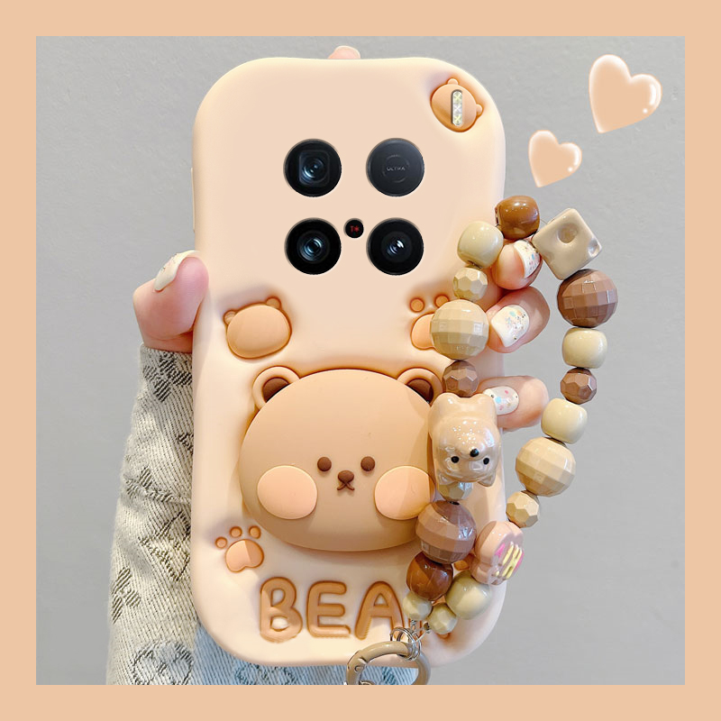 手机壳硅胶卡通呆萌小熊带支架手链