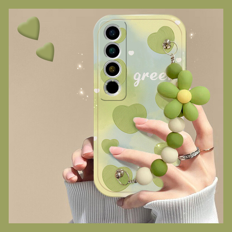 手机壳硅胶韩系小清新绿色花朵爱心手链