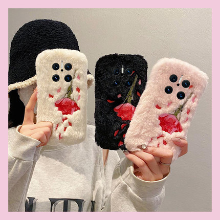 适用华为mate70手机壳mete70pro+韩系70rs刺绣60玫瑰40por花朵60rs非凡大师30秋冬20毛绒50e/20x十50rs保时捷