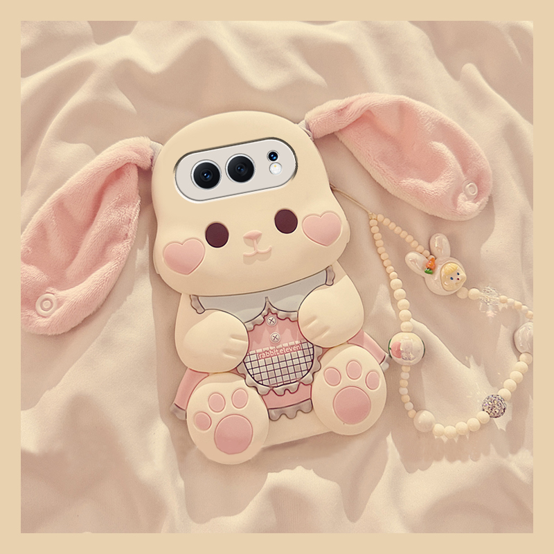 手机壳卡通呆萌爱心兔子带手提绳斜跨挂绳