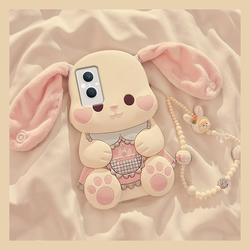 手机壳卡通呆萌爱心兔子带手提绳斜跨挂绳