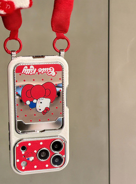 波点蝴蝶结kt猫卡包适用华为pura80手机壳pure80pro+卡通p70镜面p60红色p60por凯蒂猫插卡十仿皮huawei皮纹女