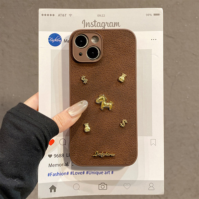 手机壳硅胶卡通金色英文小马手绳