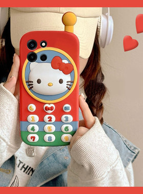 红色kt猫电话机适用oppo一加turbo6手机壳1+turbo6v卡通0pp0立体大哥大十oneplus凯蒂猫可爱新款防摔保护套女