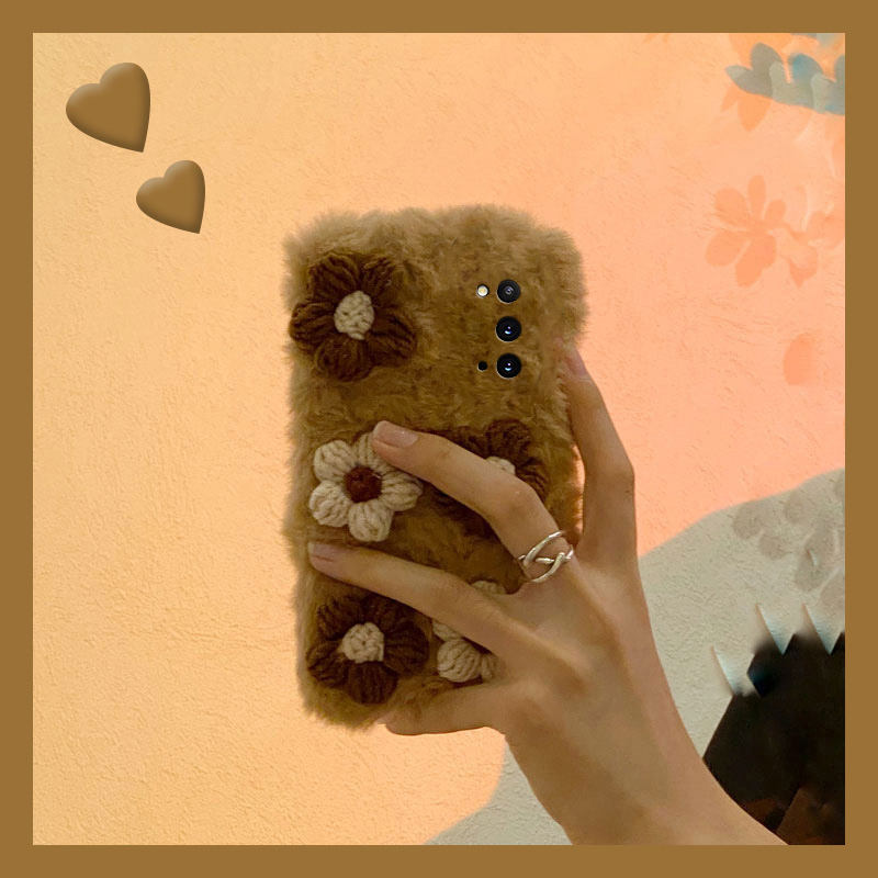 手机壳秋冬毛绒立体ins风针织花朵毛茸茸