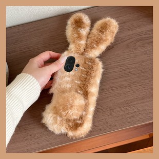 撞色毛绒兔子耳朵适用vivos50手机壳s30promini秋冬s20pro拼色s19毛茸茸s18e卡通s17t立体s16s15s12s10女vivo