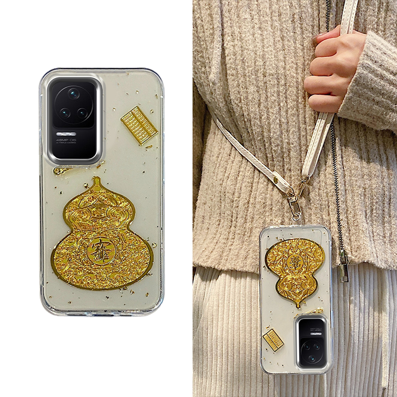 手机壳新年金色葫芦立体如意算盘带斜跨挂绳