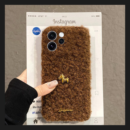 2026英文小马适用opporeno15手机壳reno14新年reon13pro+马年12秋冬11毛绒10卡通9立体ace2毛茸茸7se十oppo女