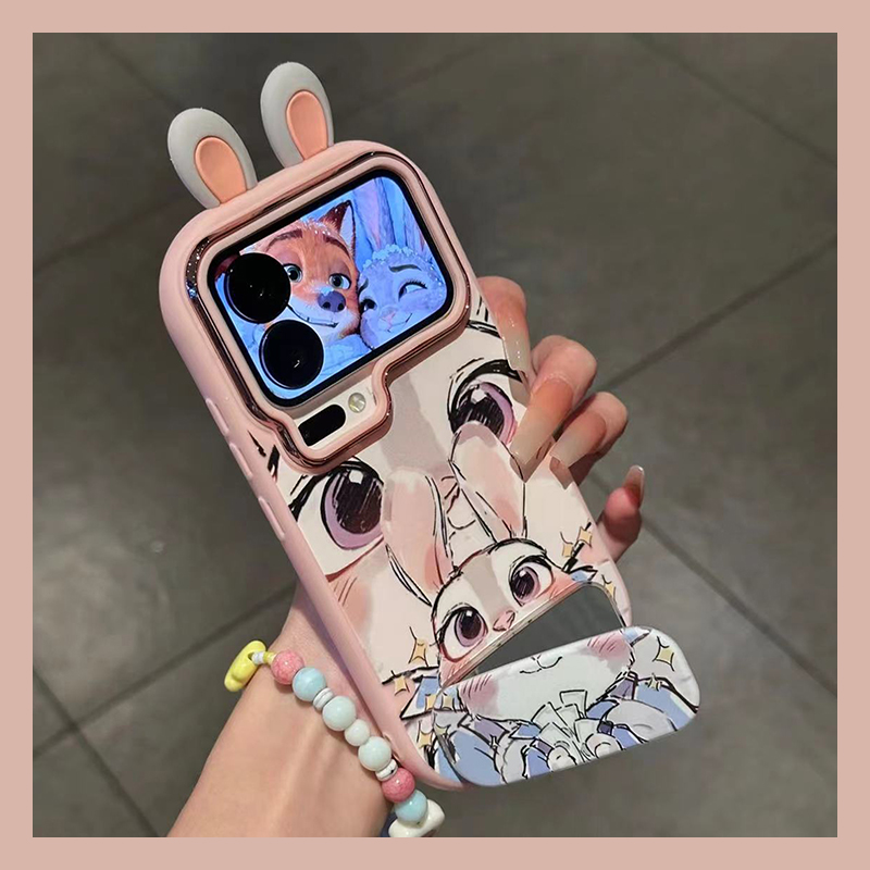 手机壳硅胶卡通情侣朱迪尼克带镜子支架耳朵
