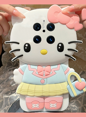 适用华为mate70手机壳mete60pro+可斜挎50立体40rs保时捷30卡通KT猫30epro带20x挂绳10pro挂链9白色50e十硅胶