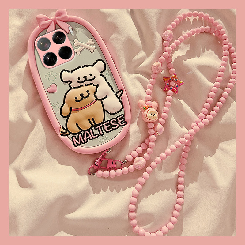 手机壳卡通趣味蝴蝶结线条小狗带斜跨挂绳