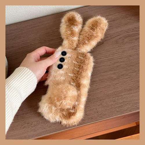 手机壳秋冬毛绒卡通撞色兔子耳朵