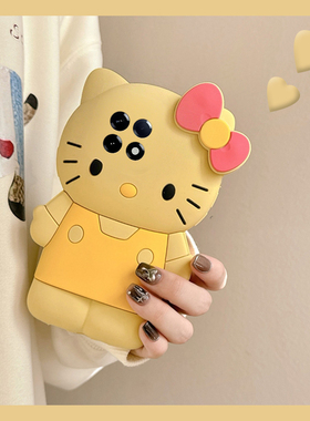 卡通黄色kt猫适用小米红米k80pro+手机壳turbo4带k70s挂链k60e趣味k30i立体12c凯蒂猫k40至尊版十redmik可爱p