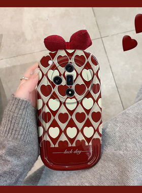 适用oppofindx7手机壳findx7ultra韩系6红色3爱心k12x棋盘格k10pro立体k11x秋冬x5pro绒布k9s蝴蝶结realmex2