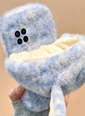 毛绒豹纹兔子耳朵适用华为nova15手机壳nove14活力版13ultra卡通12pro立体11se毛茸茸10z秋冬2plus毛毛7i女3e