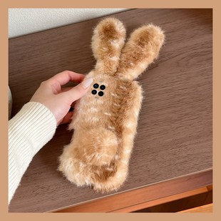 撞色毛绒兔子耳朵适用华为nova15手机壳nove14活力版 13ultra秋冬12pro拼色11se毛茸茸10z卡通2plus女7i套3e