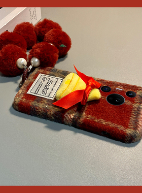 ins风红色格子适用华为pura80ultra手机壳p70pro+秋冬p60art毛绒p50立体p40圣诞树p30带p10plus挂链十huawei