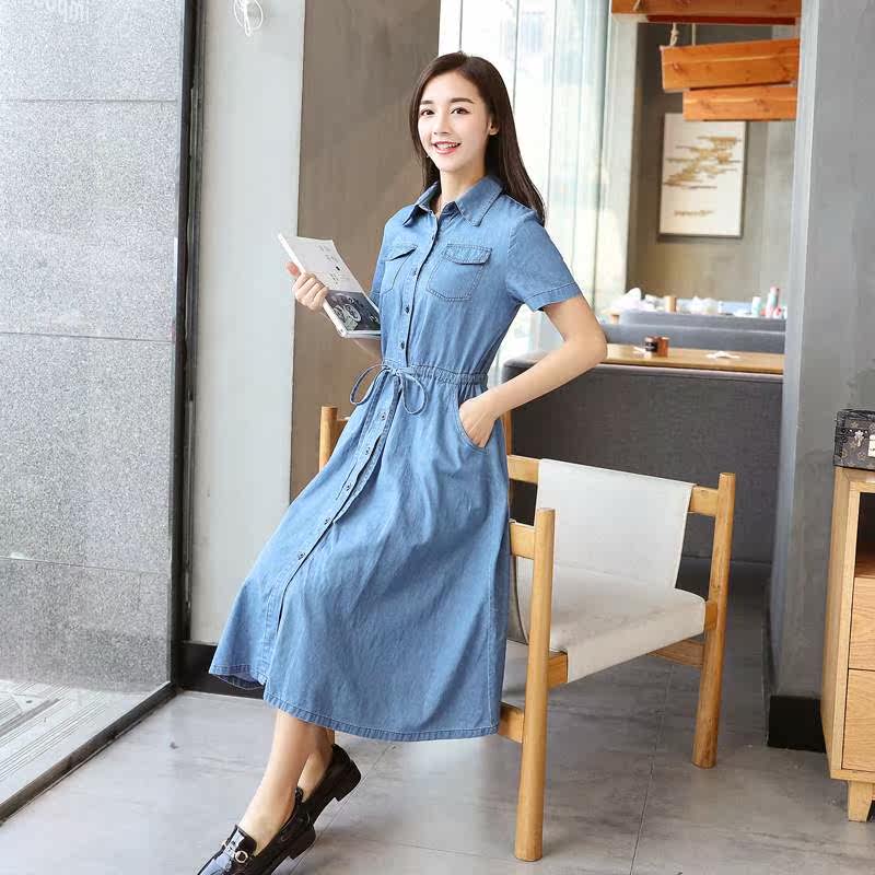 新款衬衫式牛仔连衣裙女中长款夏季收腰修身显瘦韩版短袖衬衣|ruв категории Аксессуары, запонки - от Buy2taobao.com для оказания профессиональной услуги покупки агента Taobao