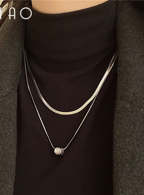 气质小蛮腰~小众设计高级双层叠戴镶钻吊坠蛇骨链 简约个性锁骨链