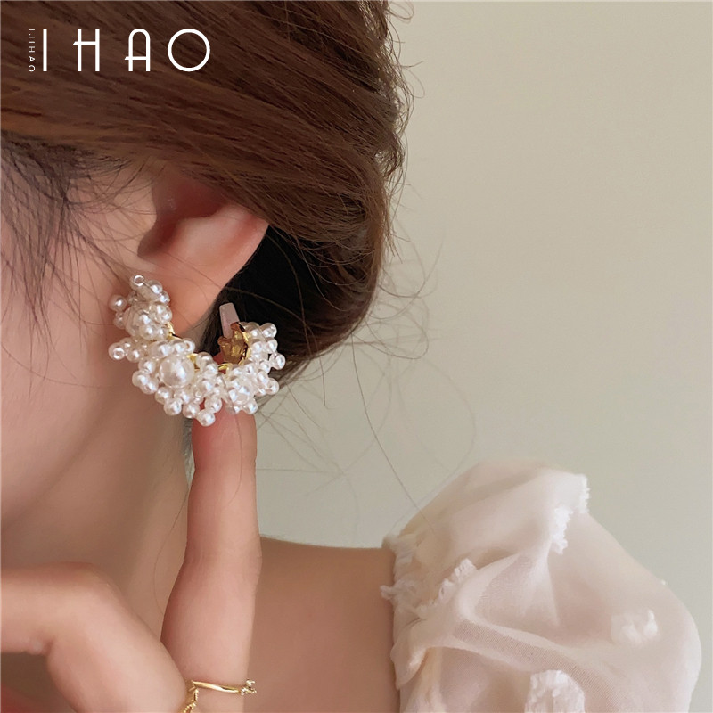半糖主义 超仙复古珍珠花朵半圈C型耳钉 法式气质高级感耳环配饰,饰品/流行首饰/时尚饰品新,耳环,淘宝优惠券,粉丝福利购,淘宝优惠卷
