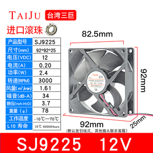 SJ9225HD2 台湾三巨 24V散热风扇 SJ9225HD1 12V