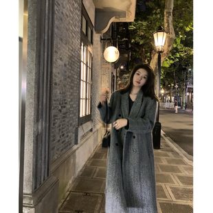 WANANTONG 富人区大衣女2021年秋冬新款毛呢外套女加厚长款呢子