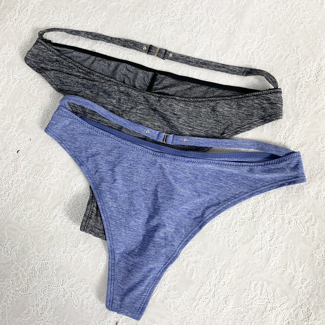 外贸出口运动速干美腰线三角丁字裤纯色性感蓝色灰色内裤女