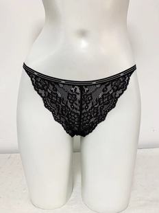 外贸原单丁字裤女低腰蕾丝网面透明性感一根绳大码棉档内裤