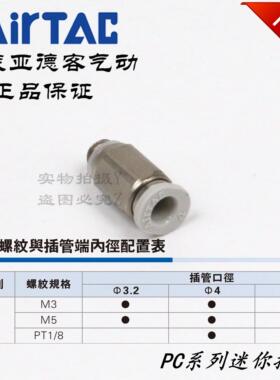 AirTAC原装正品亚德客迷你微型接头 PC4M3-M PC4M5-M PC401-M -D