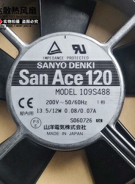 全新 SANYO DENKI 109S488 200V 13.5/12W 0.08A/0.07A轴流风机