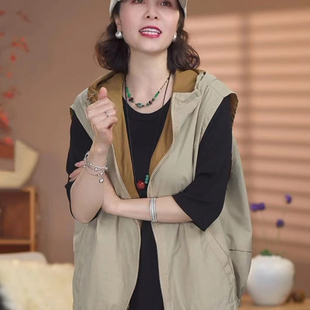 欧货连帽轻薄夹棉马甲女2024年秋冬季 显瘦保暖背心潮 新款 宽松大版