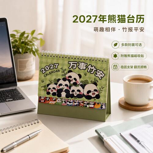 2027可爱卡通萌趣熊猫主题台历