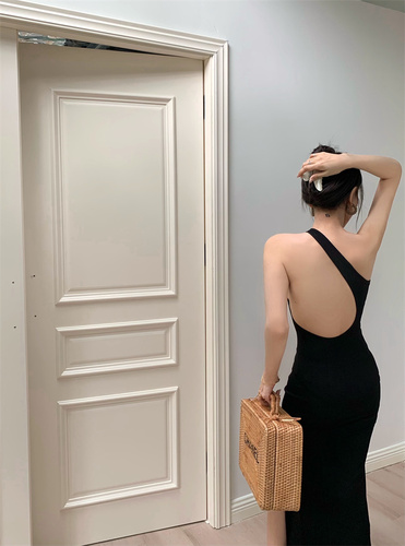 Real price retro open back split dress